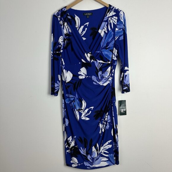 Lauren Ralph Lauren Women's Multicolor‎ Floral Faux Wrap Dress Size 12 NWT - Picture 1 of 10